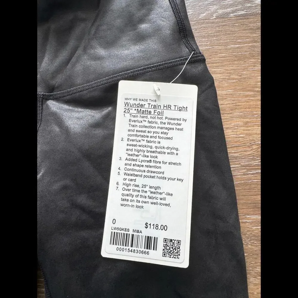 Lululemon Wunder Train High Rise 25” Matte Foil Shine Black Size 0 NWT